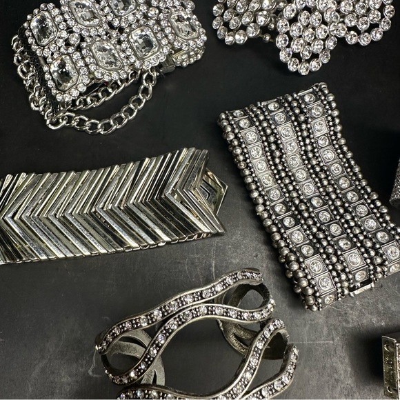 Silver and Gold Tone Statement Rhinestone Sparkle Party Evening Bracelet Lot Set - Picture 3 of 6